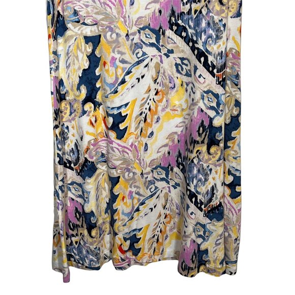 Chicos Abstract Paisley Dress Small Blue Yellow Short Sleeve Stretch - Picture 3 of 11
